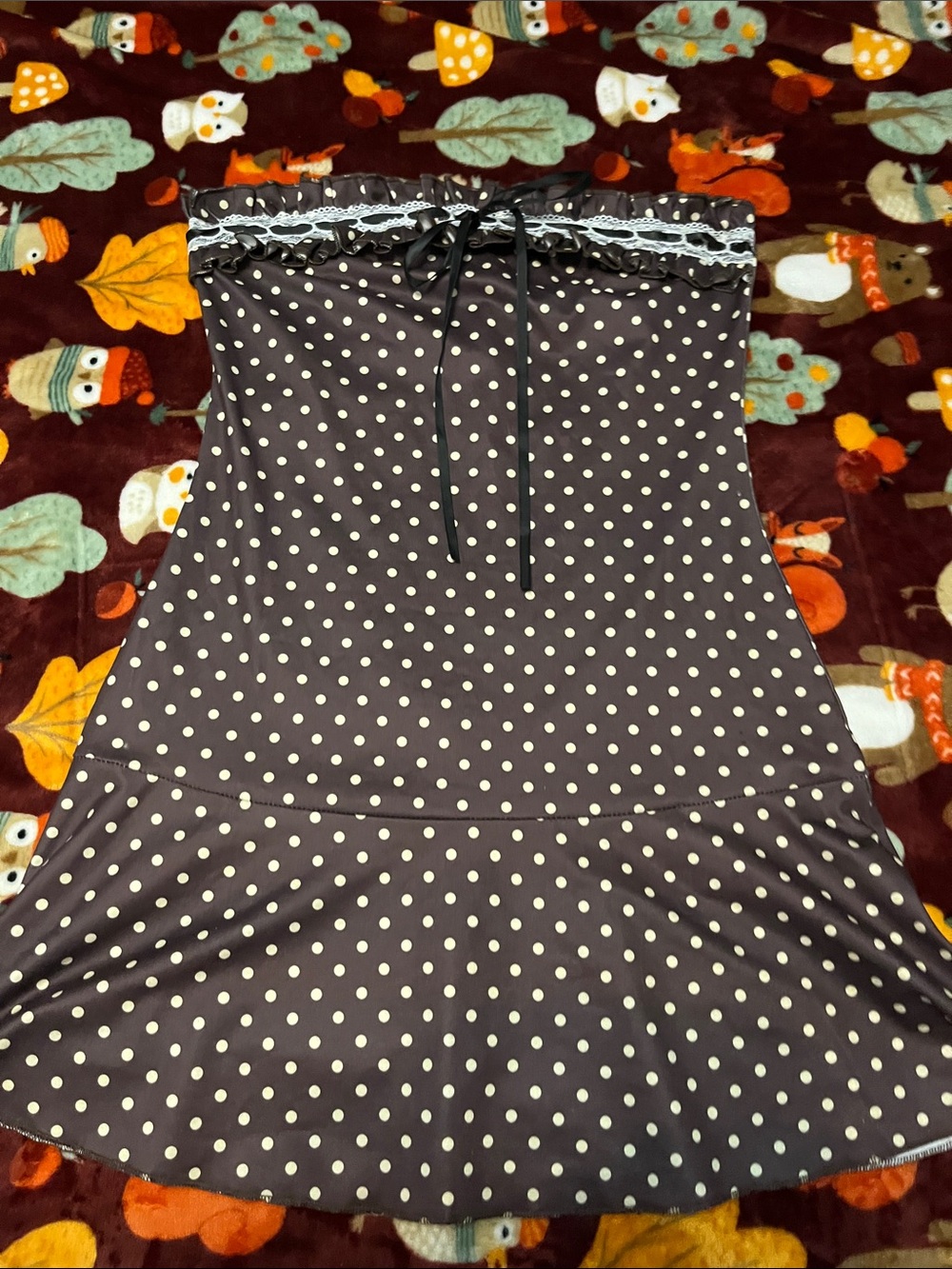 SHEIN Black Dress with White Polka Dots and Lace Trim